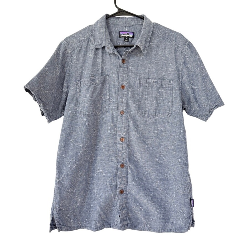Patagonia Mens Blue Hemp‎ Organic Cotton Short Sleeve Button Down Shirt Size M